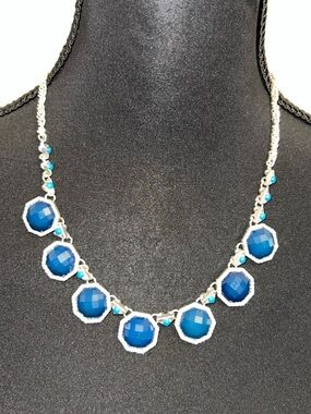 Faceted Royal Blue Statement Necklace with Silver Accents